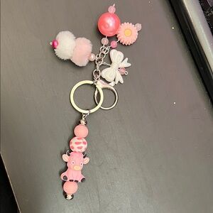 Pink Cow Charm Keychain